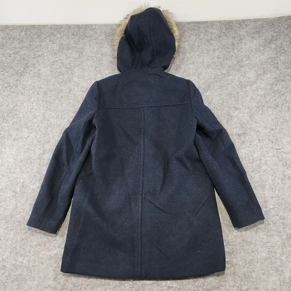 J Crew Womens 4 Vail Parka Wool‎ Blend Faux Fur Hooded Jacket Coat Navy Heavy